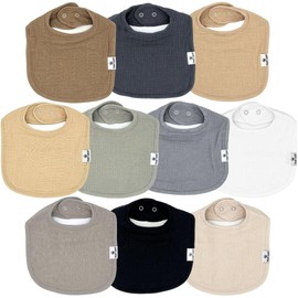 DiaperSquad's 10-Pack Baby Bibs for Drooling and Teething, Bibs for Boys, Baby Girl - Solid Cotton Baby Drool Bibs (Neutral Traditional - 100% Muslin)