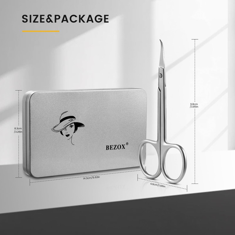 BEZOX Precision Curved Tip Cuticle Scissors - Sharp Scissors for