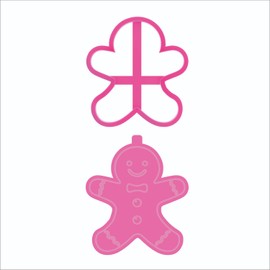 LissieLou Gingerbread Man Cookie Cutter and Stamp Christmas Icing Stamp Fondant Embosser - Pink
