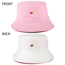 AYNKH Unisex Reversible Bucket Hats Fashion Strawberry Embroidery Packable Fisherman Wide Brim with Sunglass for Men Women Outdoor Summer Beach Travel (UK, Alpha, One Size, Pink)