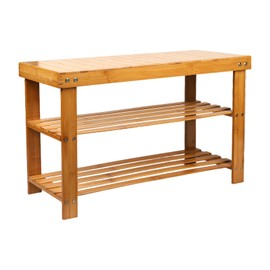 Trau 3 Tier Bamboo Shoe Rack Bench or Bamboo Entry Bench, Wooden Shoe Rack Freestanding Shoe Rack for Indoors Organizer for Entryway Stack able Free Standing Shoe Racks for Indoor Outdoor