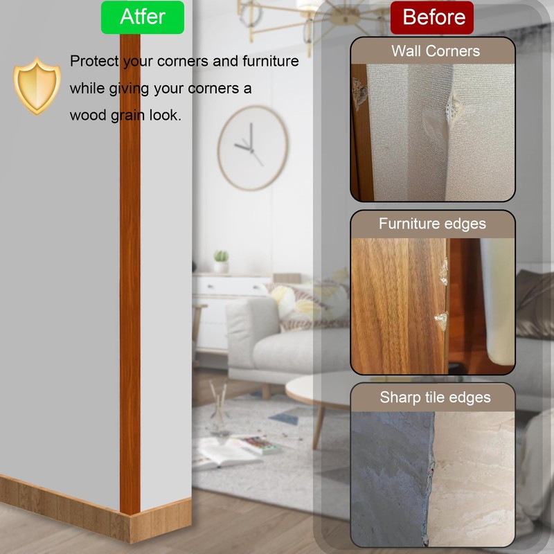 6 Pcs 49" Wall Corner Protector Trim, Walnut Wood Grain
