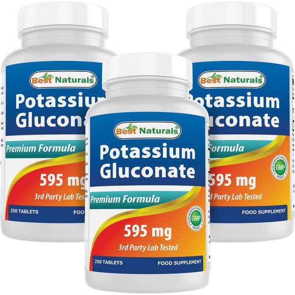 Best Naturals Potassium Gluconate 595 mg 250 Tablets (250 Count (Pack of 3))