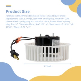 yrjns 97017705 8663RP Fan Motor & Blower Wheel Replacement Compatible with Nutone 8663RP 8664RP 8814 671RB 672RB 8832N B Unit, Broan 750 751 Ser Fan Parts, Replaces Motor 86933000/JA2B104N