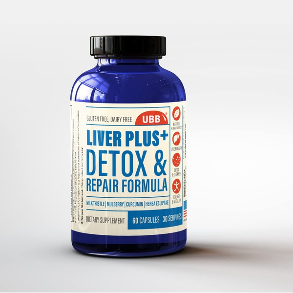 UBB Liver Plus+ - Milk Thistle, Herba Ecliptae, Mulberry, Turmeric, Taurine, Matrine Custom Blend – Natural Detox & Repair – Supporting Healthy Liver Function. 60 Capsules