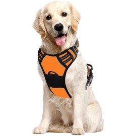 Voarge Dog Harness Large Dog No Pull Pet Harness with 2 Leash Clips, Reflective Strips, No-Choke with Easy Control Handle for Training or Walking, Medium Large Dog Vest Harness (Orange, M)