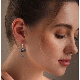LeCalla 925 Sterling Silver Leverback Earrings for Women | Vintage Inspired Antique Elephant Drop Dangle Earrings with Turquoise Stone Gifts for Mother | Women's Cute Animal Earrings 37MM