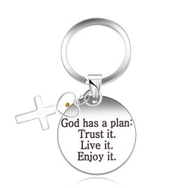 Llavero cristiano de acero inoxidable con accesorios de semillas de mostaza real y669, Heart Cross, Medium