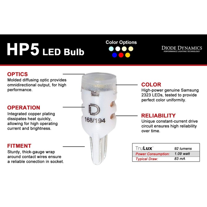 194 LED Bulb HP5 LED Warm White Single Diode Dynamics