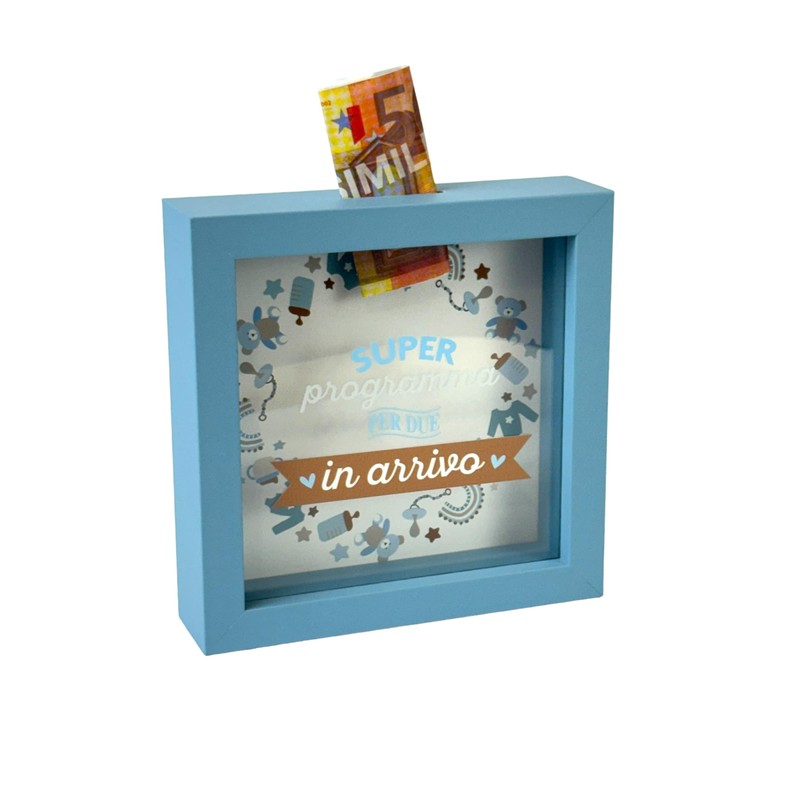 Salvadanaio Decorativo Cornice Blu 16x16 cm, Design In Arrivo con