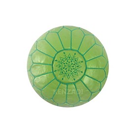 KENZADI Genuine Leather Ottoman Pouf Cover Hand Stitched in Marrakech by Moroccan Artisans, Footstool, UNSTUFFED (Light Green by Green)
