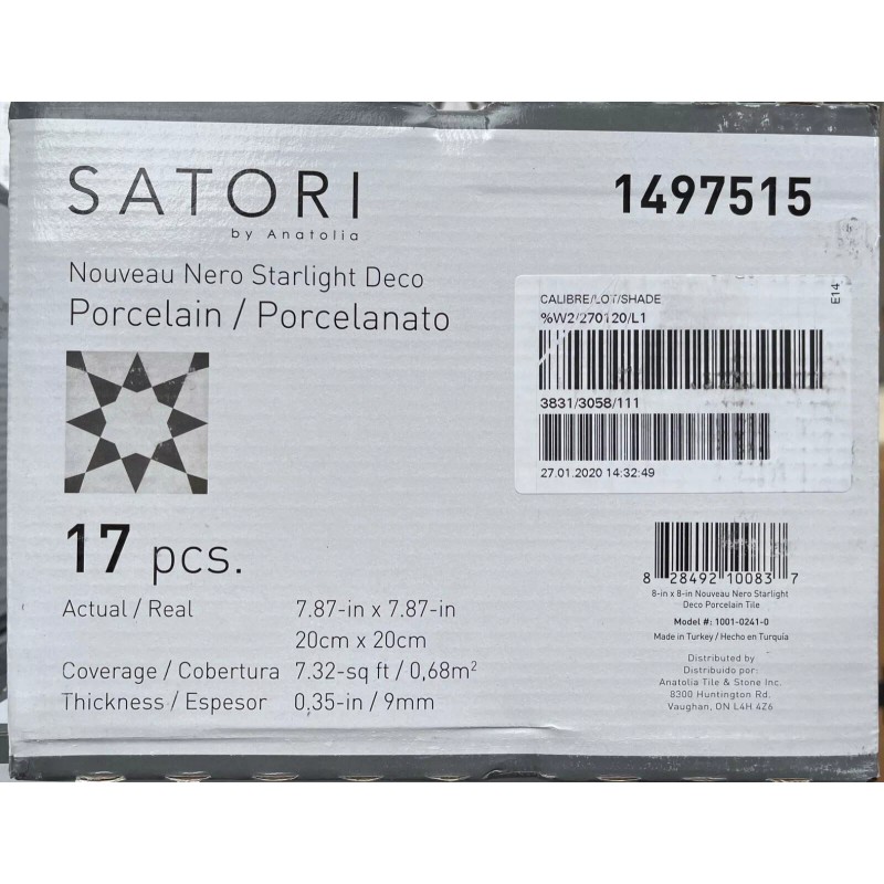 Anatolia Satori FREE SHIP*17 pcs*Satori Nouveau Nero Starlight Deco 8”x