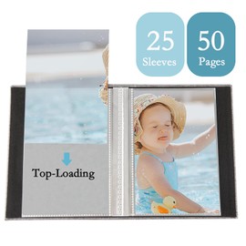 Artmag Small Photo Album 4x6-Clear Pages, Pack of 2 Linen Cover with Front Window, Each Small Album Holds 52 Photos,Artwork or Postcards(Black)