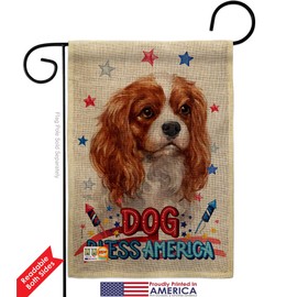 Patriotic Charles Spaniel Burlap Garden Flag Set with Stand Animals Dog Puppy Spoiled Paw Canine Fur Pet Nature Farm Animal Creature Small Gift Yard House Banner Double-Sided Made In USA 13 X 18.5