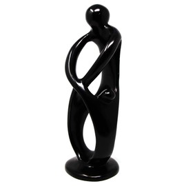 Global Crafts Hand Carved Soapstone 10-inch Tall Family Sculpture in Black, 1 Parent 2 Children