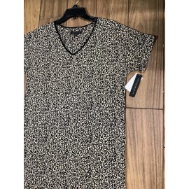 Donna Karan Sleep Gown Size L Modal Knit Short Sleeve in Tan Black Animal Print