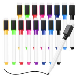 JEFURE Whiteboard Markers, Pack of 16, Magnetic Whiteboard Pens in 8 Colours, Colourful Foil Pen, Wipe Clean with Eraser, Wipe Clean Pens with Fine Tip for Home, School, Office