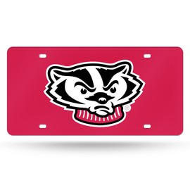 Rico Wisconsin Badgers Red Mirror Look Acrylic License Plate Laser Tag