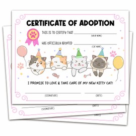 Cat Kitten Adoption Certificate, Colorful Cat Certificates of Adoption, Adopt Cat Gifts for Cat Birthday Parties, Adopting A Pet Party Favors Supplies, 10 Pcs Pet Adoption Certificates -07