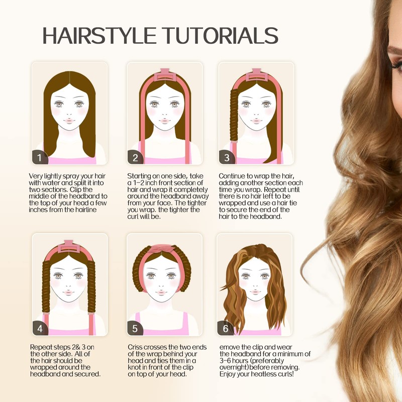 ロングヘアカール用ヒートレスヘアカーラー - 61インチ エクストラロング ヒートレス カーリングロッドヘッドバンド、ベロア ヒートカーリングリボンキット ソフトコットンカーリングリボンで一晩寝られます(ピンク)