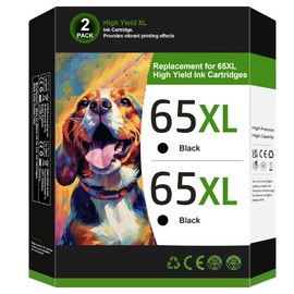 65XL Black Ink Cartridge High-Yield for HP 65 Black Ink Cartridge Replacement for HP Ink 65 Works for HP DeskJet 3755 3772 3722 3752 3700 2622 2652 2600; Envy 5055 5052 5014 5000 Printer (2 Pack)