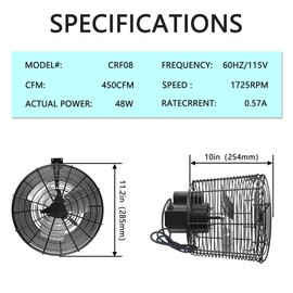 FICBXRA Greenhouse Circulation Fan Air Circulation Fan 1/80 HP 115V Ceiling Wall Mount Fan High Speed Circulation Fan for Greenhouse, Warehouse, Patio, Garage 450CFM, ETL Listed