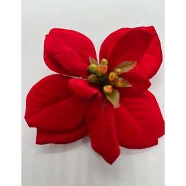 Amenity New Velvet Poinsettia Artificial Hair Clip/Pin Brooch (Red) - Hair Clip - Women - Adult Women - Unisex - 1 Count (Pack of 1)