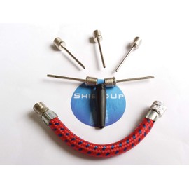 ShieldUp Bicycle Air Pump Adaptor Kit - 1x Flexible Hose for Bike Tyres - 5x Needle Valves for Footballs - 1x Plastic Adapter for Airbeds & Lilos