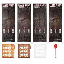 Luroad Carp Fishing Hair Rigs, 20 Pcs Curved Barbed Carp Hook Anti-Tangle Swivel Braided Thread line with 3 Card Boilie Bait Stops Dumbell Stoppers and Stringer Needle, Size 2 (4 Packs (Size 2#))