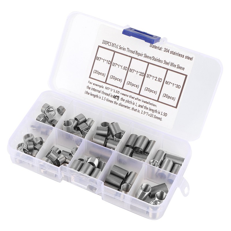 100pcs M7 *1 Coiled Wire Thread Repair Insert Stainless Steel
