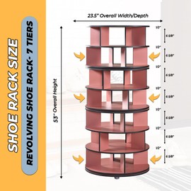 Kings Brand Furniture - 7-Tier Rotating Shoe Rack, 360° Revolving Lazy Susan Spinning Shoe Rack Tower Storage Organizer for Closet Entryway Bedroom Hallway, Red