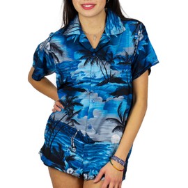 V.H.O. Funky Hawaiian Blouse Shirt, Shortsleeve, Surf, Darkturquoise, 3XL