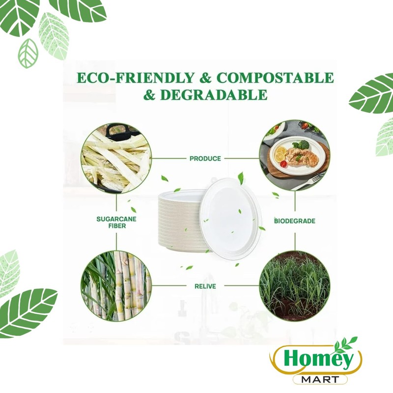 Disposable Paper Plates Extra Strength White Super Rigid Bagasse Plates