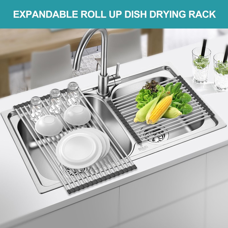 BBXTYLY Extra Expandable Roll Up Dish Drying Rack,Over The Sink