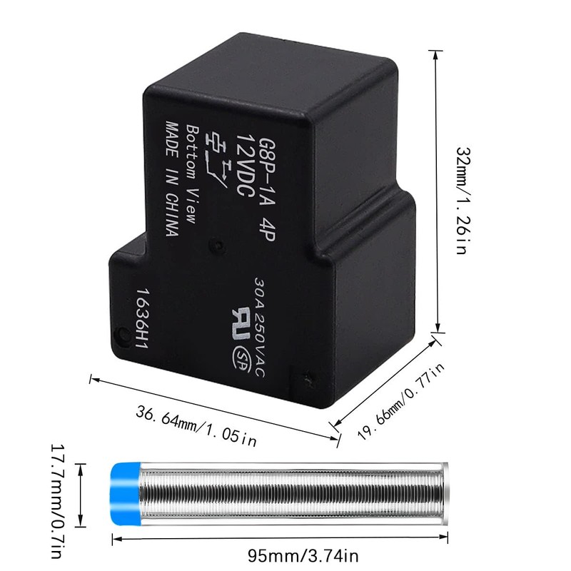 Tnuocke G8P-1A4P-12VDC 30A 250VAC Fully-Sealed PCB Relay for PC Board