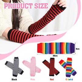 ZOCONE 4 Pairs Arm Warmers Long Fingerless Gloves for Women, Striped Arm Warmer Long Warm Arm Sleeves Women, Stretchy Wrist Warmers Sleeve Arm Warmers Gloves Autumn Winter Accessories (Bright Colours)