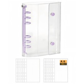 PERZUMI Girls' Seal Notebook, Clear, A6 Binder, 6 Holes, Large, 7.7 x 5.2 inches (196 x 132 mm), Removable, Refill, Includes 10 Pocket Refills, Seal Storage, Pushing Goods (Purple)