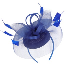 MS.ING Women's Kentucky Derby Fascinators Tea Party Hat Mesh Floral Feather Hair Clip Headwear for Wedding Cocktail (Blue)