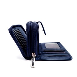 Women's Small Purse, Real Leather Zip Wallet with Coin and Key Pocket for Ladies (Navy)