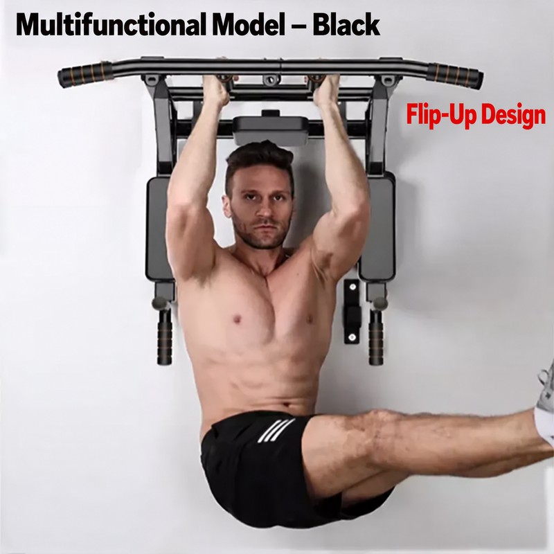 Wall Mounted Multi-Grip Pull Up and Dip Station with Adjustable