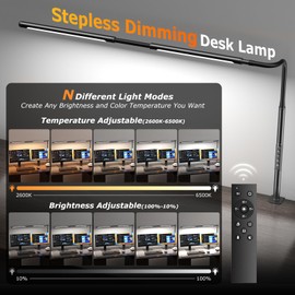 LED Desk Lamp for Home Office, Eye-Caring Desk Light with Adjustable Gooseneck, Dual Screen Computer Monitor Light with Stepless Dimming, Stepless Color Temp, Memory Function for Study, Workbench