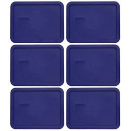 Pyrex 7211-PC 6-Cup Navy Blue Rectangle Plastic Food Storage Lid (6-Pack) - Made in USA