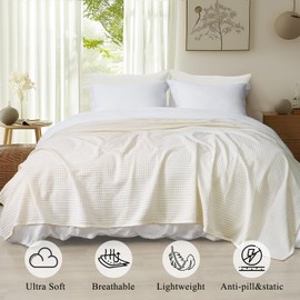 PHF Soft Waffle Weave Blanket King Size 104’’x90’’ - Lightweight and Breathable Woven Blankets Perfect for Summer - Great Decor for Couch Bed Sofa - Cream