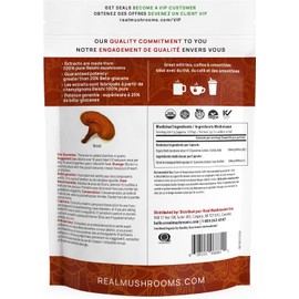 Real Mushrooms Reishi Powder - Organic Mushroom Extract Supplement with Potent Red for Energy Vegan Supplement, Non-GMO, 100 Servings