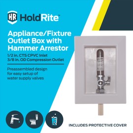 Holdrite 3/8 Inch OD Compression Connection Fixture Outlet Box with Water Hammer Arrestor, Pre-Assembled, 1/2 Inch CTS CPVC Tailpiece, HR-AFA-C-1