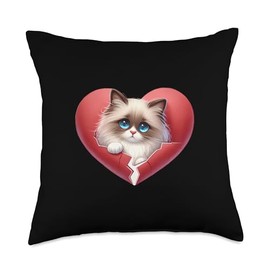 cat heart broken amazing kitten cat Lovely Valentine Animal cat Heart Broken Throw Pillow, 18x18, Multicolor