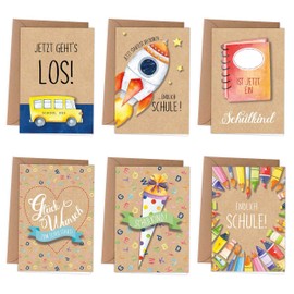 Papierdrachen 6 Folding Greeting Cards with Envelope for First Day of School – Greetings for the School Child – Child-friendly Greeting Cards for the First Day of School – Set of 2