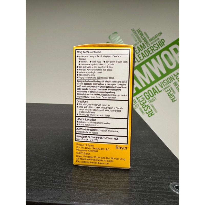 Bayer Safety Coated Asprin 325 mg, 100 Caplets 07/25