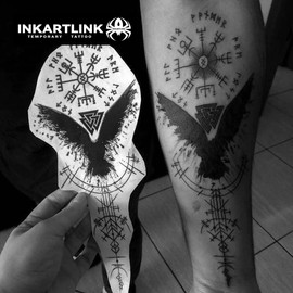 INKARTLINK Cellular Colored Jagua Tattoo Stickers, 2 Weeks Waterproof, Set of 2, Tattoo Stickers, Long Lasting, Temporary Tattoos, Trendy, Women, Men, Hawks, Mayan Figures