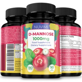 NUVIMI D Mannose 180 Capsules - 1000 mg per Dose - Dietary Supplement Helps Promote Urinary Tract Health - Natural Vegan UTI Defense